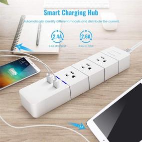img 1 attached to 💡 White Power Strip with USB, 3 Outlets & 2 USB Fast Charging Ports (1875W/15A) – Travel-Friendly Desktop Charging Station for Hotel, Home, Office - 5.5 ft Extension Cord Included