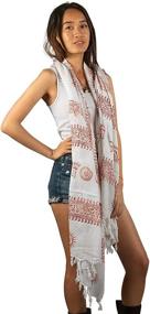 img 2 attached to 🧘 Hand Printed Yoga Scarf Wrap: Large Om Scarf in Soft Cotton Mix for Mantra Prayer, Boho Bohemian Style with Yellow, White, Black, and Blue (White)