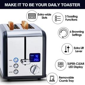 img 3 attached to 🍞 CUSIMAX 2 Slice Stainless Steel Toaster – Black, Ultra-Clear LED Display, 6 Toasting Levels | Cancel/Bagel/Defrost Function, Wide Slots with Removable Crumb Tray