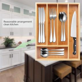 img 2 attached to Bamboo Kitchen Drawer Organizer: Efficient Utensil Holder with Insulation Pads – Perfect for Silverware, Makeup Desk, Office, and Living Room