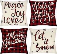 🎄 farmhouse christmas decor pillow covers: clearance set of 4, indoor outdoor, black and red buffalo check plaid xmas throw pillow cushion cases for couch logo