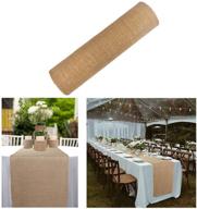 🏷️ ourwarm 12 x 108 inch hessian burlap table runner: natural jute table runners for vintage wedding decor, rustic farmhouse kitchen логотип