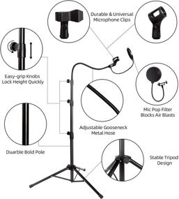 img 3 attached to Штатив для микрофона длиной 6 футов - надежный стенд для микрофона с гусеничкой и держателями для микрофона для выступлений, караоке, речей