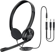 lightweight 3.5mm wired headset with microphone for pc, noise cancelling computer headphone with mic - comfort-fit for remote learning, classroom, office, home (includes y-adapter) logo