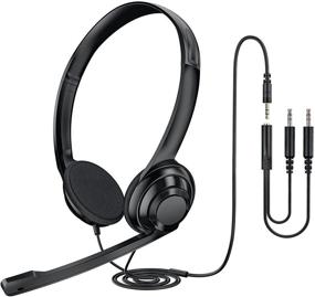 img 4 attached to Lightweight 3.5mm Wired Headset with Microphone for PC, Noise Cancelling Computer Headphone with Mic - Comfort-fit for Remote Learning, Classroom, Office, Home (Includes Y-Adapter)