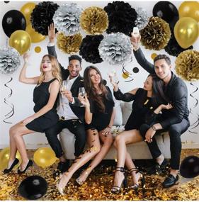 img 3 attached to 🎉 Stylish Black and Gold Party Decorations Set - Perfect for Masquerade and Birthday Parties, Includes DIY Paper Pom Poms, Tassel Garland, Balloons, Hanging Swirl, and Circle Paper Garland - 58Pcs
