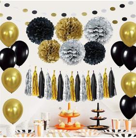 img 2 attached to 🎉 Stylish Black and Gold Party Decorations Set - Perfect for Masquerade and Birthday Parties, Includes DIY Paper Pom Poms, Tassel Garland, Balloons, Hanging Swirl, and Circle Paper Garland - 58Pcs