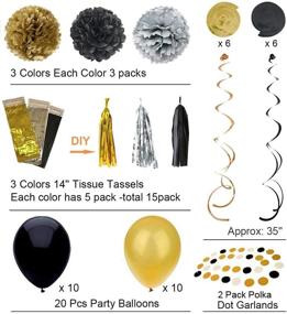 img 1 attached to 🎉 Stylish Black and Gold Party Decorations Set - Perfect for Masquerade and Birthday Parties, Includes DIY Paper Pom Poms, Tassel Garland, Balloons, Hanging Swirl, and Circle Paper Garland - 58Pcs