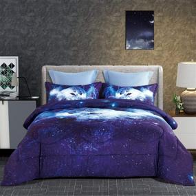 img 2 attached to 🐺 Galaxy Colorful Wolf Print Twin Size Comforter Bedding Set - KINBEDY 3D Tencel Cotton 3PC Comforter Set includes 1 Comforter with 2 Pillowcases (Wolf, Twin)