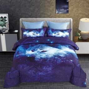 img 3 attached to 🐺 Galaxy Colorful Wolf Print Twin Size Comforter Bedding Set - KINBEDY 3D Tencel Cotton 3PC Comforter Set includes 1 Comforter with 2 Pillowcases (Wolf, Twin)