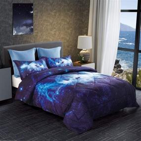 img 1 attached to 🐺 Galaxy Colorful Wolf Print Twin Size Comforter Bedding Set - KINBEDY 3D Tencel Cotton 3PC Comforter Set includes 1 Comforter with 2 Pillowcases (Wolf, Twin)