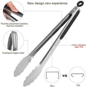 img 3 attached to 🍴 Joinkitch Kitchen Tongs Set: Stainless Steel Cooking Tongs (12-inch & 9-inch) with Heat Resistant Handle for BBQ, Salad, Fish & Steak