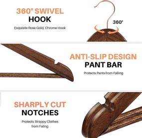 img 2 attached to 🎀 Smartor Walnut Wooden Hangers - Heavy Duty Coat Hangers with Rose Gold Hook, Natural Smooth Finish - Premium Wood Hangers for Clothes and Suits (20 Pack)