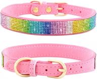 stylish rhinestone dog collar: fancy rainbow bling for small to medium dogs, cats, chihuahuas, yorkies, and dobermans - soft suede leather, no-pull design logo