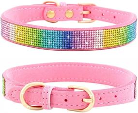 img 4 attached to Stylish Rhinestone Dog Collar: Fancy Rainbow Bling for Small to Medium Dogs, Cats, Chihuahuas, Yorkies, and Dobermans - Soft Suede Leather, No-Pull Design