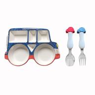 🚗 ari mes car-shaped plate and spoon & fork set, bpa-free eco-friendly dinnerware for toddlers, children, kids - divided plate, snack and meal feeding, ideal for picky eaters, boys (car plate + spoon & fork) логотип