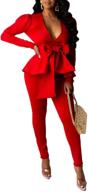 🔥 sexy two piece outfits for women - long sleeve v neck bow tie peplum pullover tops bodycon long pants sets tracksuit logo