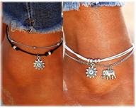 ✨ atimigo boho beach layered rope anklet bracelet: sunflower elephant charm handmade foot jewelry for women, teen girls - set of 2 logo