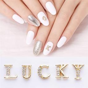 img 3 attached to 💅 Glittery Gold Nail Studs: 52pcs 3D Metal Decorative Letters & Rhinestone Combo Set for Women's DIY Nail Designs