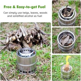 img 1 attached to 🔥 Ohuhu Stainless Steel Camping Stove: Portable Wood Burning Stove for Backpacking, Picnics, BBQ, Camps, and Hiking with Grill Grid