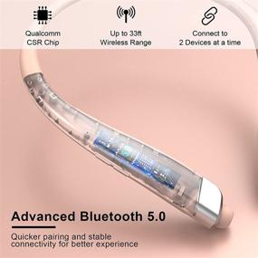 img 1 attached to 🌹 Розовые Bluetooth наушники с микрофоном и выдвижным механизмом - беспроводные наушники на шее на 20 часов музыки