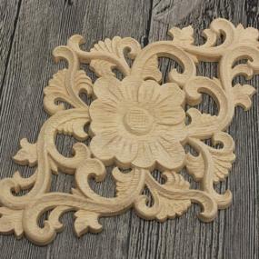 img 1 attached to 🌸 Healifty Unpainted Wooden Carved Onlay Applique Flower Onlay for Wood Door, Cabinet, Cupboard, and Furniture Decoration - M Size