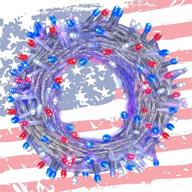 🎇 twinkle star 66ft 200 led fairy string lights: july 4th patriotic light for outdoor independence day party decoration in red, blue & white логотип