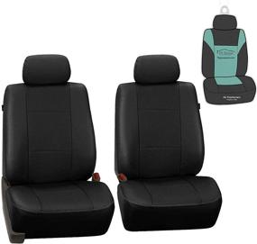 img 4 attached to 🎁 FH Group PU007102 Deluxe Leatherette Front Set Seat Covers - Airbag Compatible, Black Color - Perfect Fit for Most Car, Truck, SUV, or Van - Includes Gift