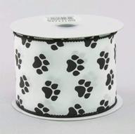 black paw prints on white satin ribbon - 10 yards / 30 feet of 2.5 inch wired edged paw print ribbon logo