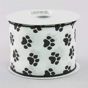 img 2 attached to Black Paw Prints on White Satin Ribbon - 10 Yards / 30 Feet of 2.5 Inch Wired Edged Paw Print Ribbon