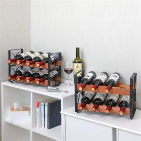 img 2 attached to 🍷 X-cosrack Rustic Stackable Wine Rack - 16 Bottles, 4 Tier Freestanding Organizer Stand, Countertop Liquor Storage Shelf, Solid Wood & Iron Construction - 16.5" L x 7.0" W x 22" H, Patent Design