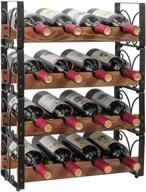 🍷 x-cosrack rustic stackable wine rack - 16 bottles, 4 tier freestanding organizer stand, countertop liquor storage shelf, solid wood & iron construction - 16.5" l x 7.0" w x 22" h, patent design logo