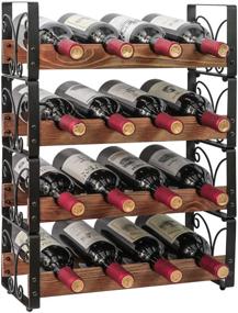 img 4 attached to 🍷 X-cosrack Rustic Stackable Wine Rack - 16 Bottles, 4 Tier Freestanding Organizer Stand, Countertop Liquor Storage Shelf, Solid Wood & Iron Construction - 16.5" L x 7.0" W x 22" H, Patent Design