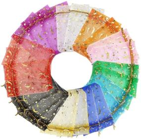 img 4 attached to 🎁 100PCS BIGFEIJI Organza Bags: 3.5x4.7 Inches Drawstring Mesh Gift Bags for Jewelry, Valentines, Wedding & Christmas - Moon Star Mixed Color