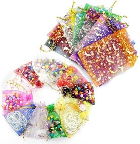 img 1 attached to 🎁 100PCS BIGFEIJI Organza Bags: 3.5x4.7 Inches Drawstring Mesh Gift Bags for Jewelry, Valentines, Wedding & Christmas - Moon Star Mixed Color