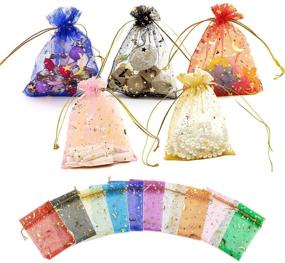 img 2 attached to 🎁 100PCS BIGFEIJI Organza Bags: 3.5x4.7 Inches Drawstring Mesh Gift Bags for Jewelry, Valentines, Wedding & Christmas - Moon Star Mixed Color