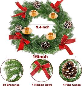 img 1 attached to Enhance Your Xmas Décor with TURNMEON 16 Inch Christmas 🎄 Advent Wreath: Realistic Snowy Branches, Candles Holder, Red Bows, & More!