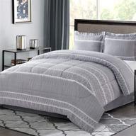 🛏️ striped grey queen comforter set - ultra soft 3 piece all season comforters queen size, 100% microfiber polyester - including 2 pillow shams - shatex home bedding logo