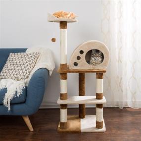 img 1 attached to 🐱 PETMAKER 4 Tier Cat Tree: Plush Multi-Level Tower with Scratching Posts, Cat Condo, and Hanging Toy