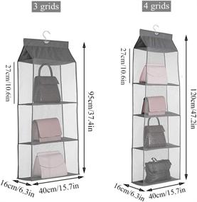 img 1 attached to 👜 Space-Saving Hanging Handbag Storage Organizer with Heavy-Duty Mesh Shelves for Wardrobe Closet - Closet Handbag Purse Holder (3 Grids)