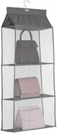 👜 space-saving hanging handbag storage organizer with heavy-duty mesh shelves for wardrobe closet - closet handbag purse holder (3 grids) logo