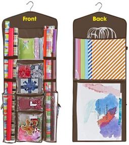 img 4 attached to ProPik Hanging Double Sided Wrapping Paper Storage Organizer with Multiple Pockets | Organize Gift Wrap, Bags, Bows & Ribbons | 40-inch Roll Capacity | Clear PVC Bag (Brown)