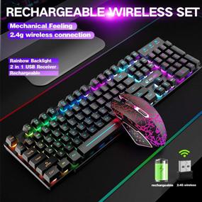 img 3 attached to 🎮 Rechargeable Wireless Gaming Keyboard and Mouse Combo with Rainbow LED Backlit, Mechanical Feel, Ergonomic Design, Waterproof and Dustproof, 4000mAh Battery, Silent Mice, Compatible with Computer Mac Gamer – 7 Color Backlit