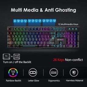 img 1 attached to 🎮 Rechargeable Wireless Gaming Keyboard and Mouse Combo with Rainbow LED Backlit, Mechanical Feel, Ergonomic Design, Waterproof and Dustproof, 4000mAh Battery, Silent Mice, Compatible with Computer Mac Gamer – 7 Color Backlit