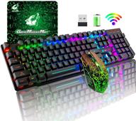 🎮 перезаряжаемый беспроводной комплект игровой клавиатуры и мыши с радужной подсветкой led, механическим ощущением, эргономичным дизайном, водонепроницаемым и пылезащитным, батареей на 4000 мач, бесшумной мышью, совместимый с компьютером mac геймер - 7 цветов подсветки логотип