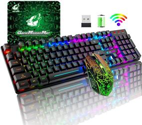 img 4 attached to 🎮 Перезаряжаемый беспроводной комплект игровой клавиатуры и мыши с радужной подсветкой LED, механическим ощущением, эргономичным дизайном, водонепроницаемым и пылезащитным, батареей на 4000 мАч, бесшумной мышью, совместимый с компьютером Mac Геймер - 7 цветов подсветки