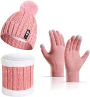 🧣 3-in-1 pom beanie hat scarf gloves set for women and girls - warm, thick lining, slouchy design logo