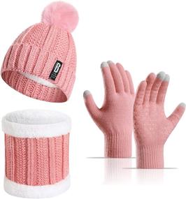 img 4 attached to 🧣 3-In-1 Pom Beanie Hat Scarf Gloves Set for Women and Girls - Warm, Thick Lining, Slouchy Design