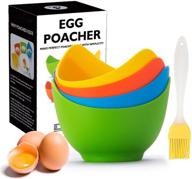 🥚 egg poacher set - krgmnhr silicone poached egg cooker cups with ring standers, for microwave or stovetop egg poaching, extra oil brush included, bpa free, 4 pack logo