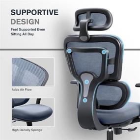 img 2 attached to Flamaker Mesh High Back Office Chair with 🪑 Adjustable Headrest, 3D Arms, and Tilt Function - Grey